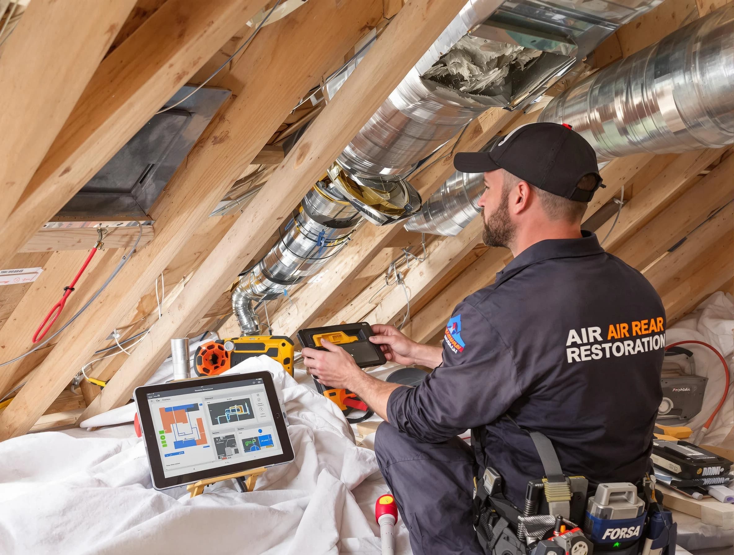 Moreno Valley Air Duct Cleaning technician performing precise duct repair work in Moreno Valley