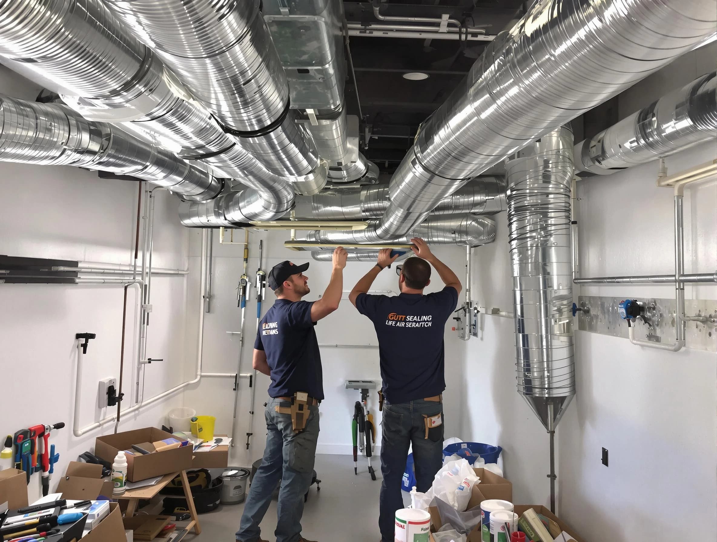 Moreno Valley Air Duct Cleaning technician applying professional duct sealing solutions in Moreno Valley