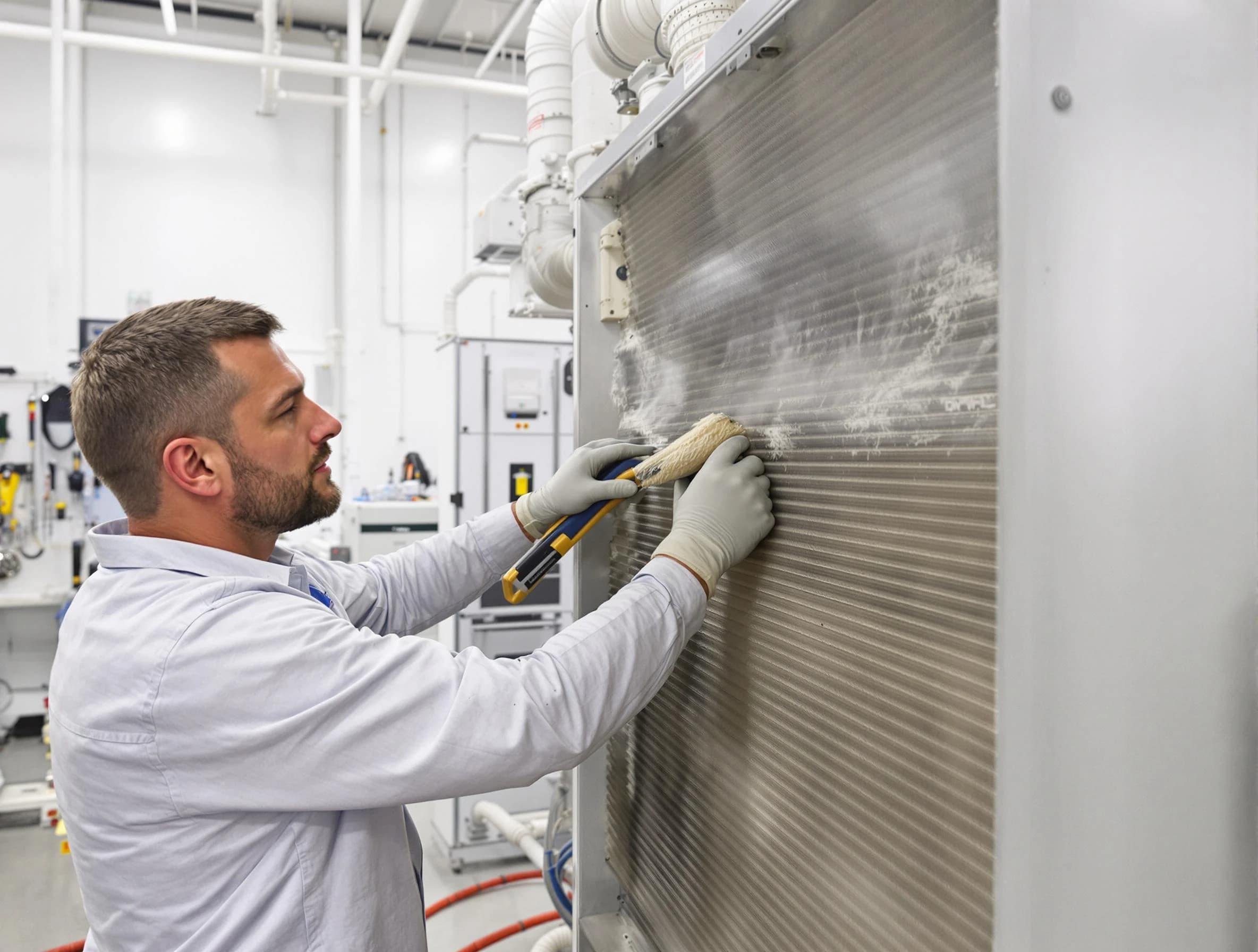 Moreno Valley Air Duct Cleaning technician performing precision commercial coil cleaning at a Moreno Valley business